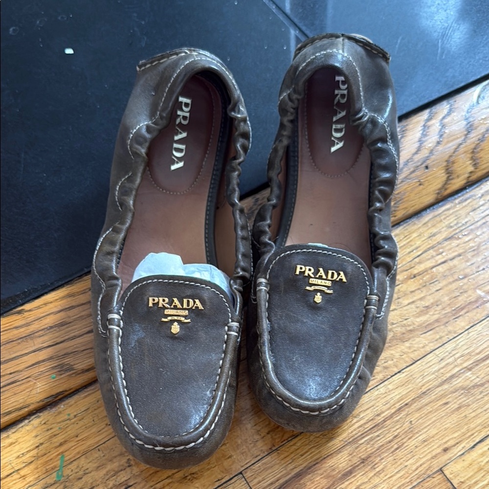 Prada Dark Brown Leather Moccasins
